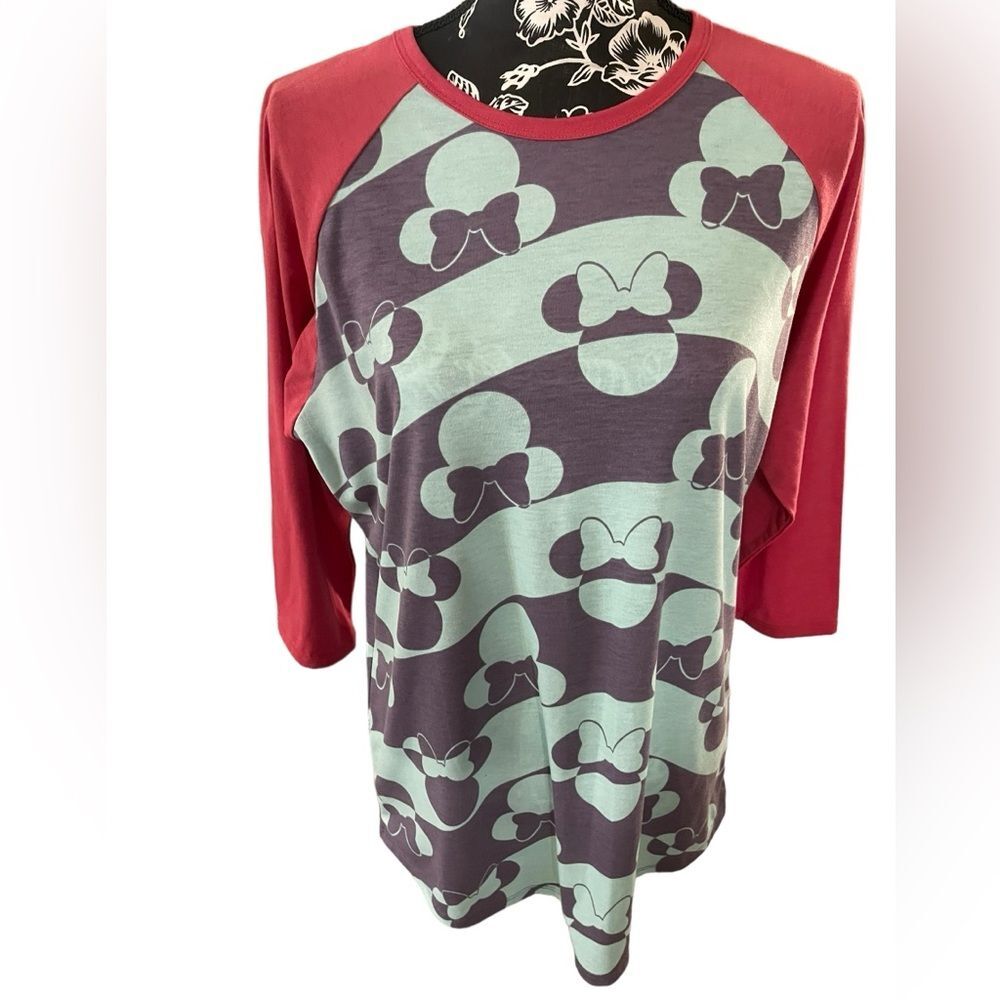 LuLaRoe Disney Collection Randy Raglan Top Minnie Mouse Geometric Print- Large